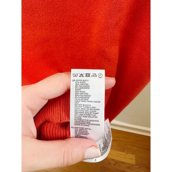 Riess Jenna Sweater Dress Orange Knitted Cashmere Blend Ruched Size M - Picture 13 of 13